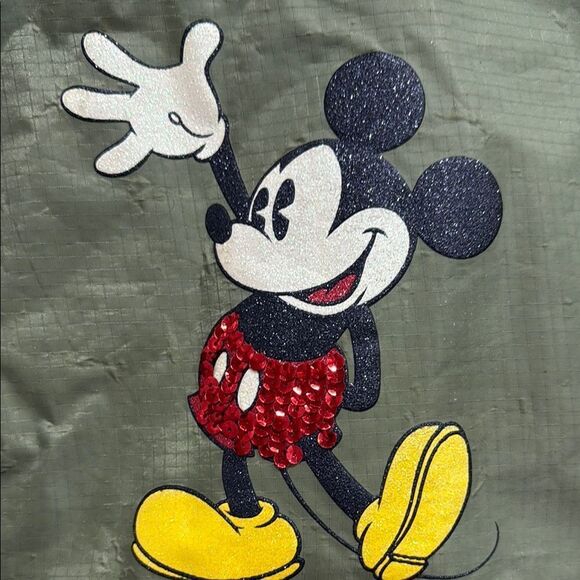 Disney Mickey Mouse Olive Green Sequined Vinyl Large Tote Bag - Picture 2 of 8